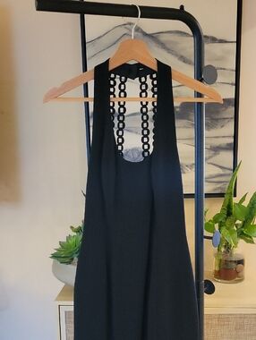 nicole miller black halter dress Nicole Miller Black Pleated Halter Dress with Flower Neckline XS